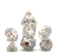 Foam Brain RPG DICE SET SKULL AND SILVER GLITTER